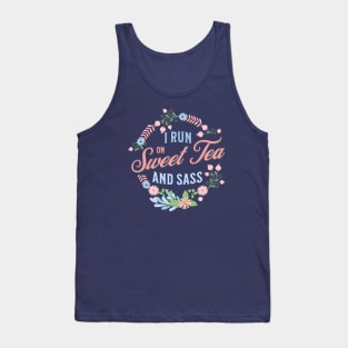 "Southern Charm Tee - "I Run on Sweet Tea and Sass"" with Floral Wreath Design " Tank Top